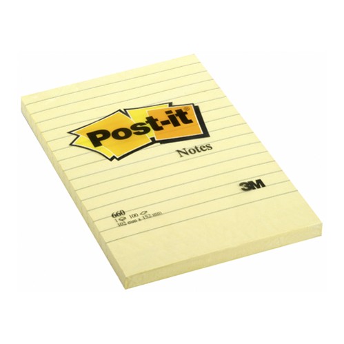 Blok samolepicí Post-it 102 x 152 mm žlutý linkovaný
