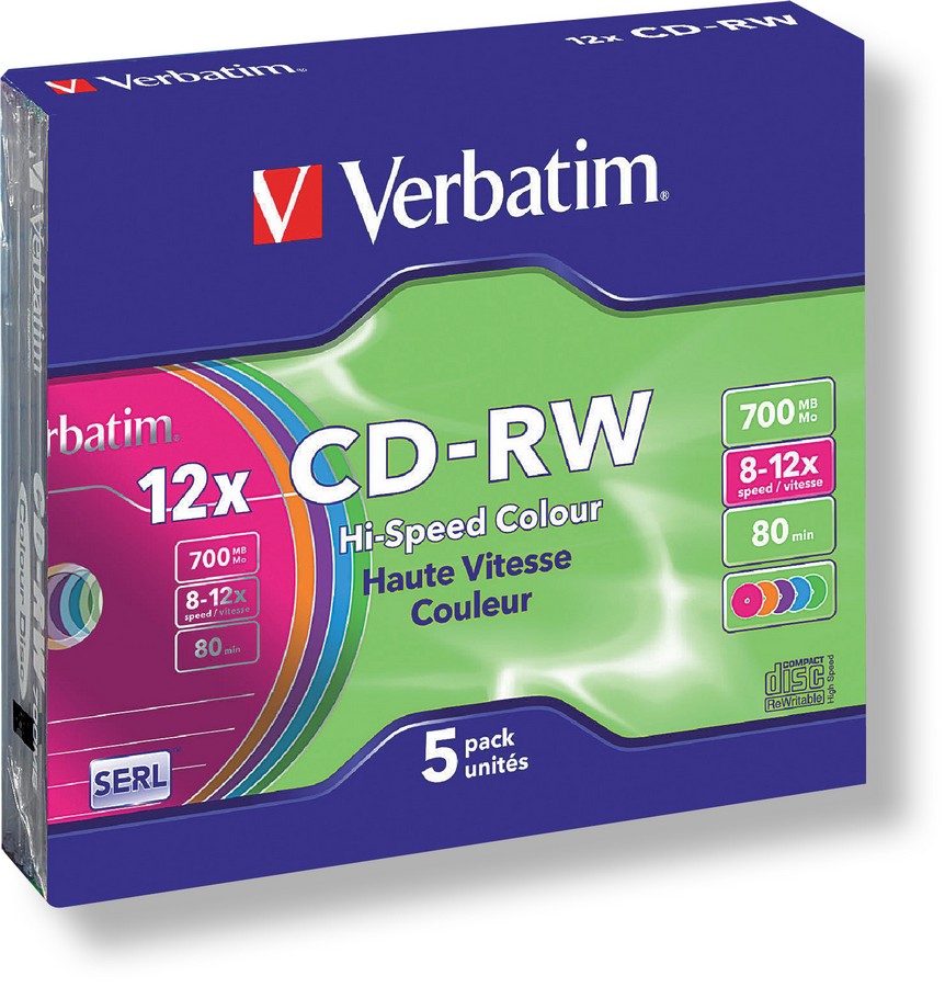 CD -RW VERBATIM slim box, 8-12x, 5 ks color