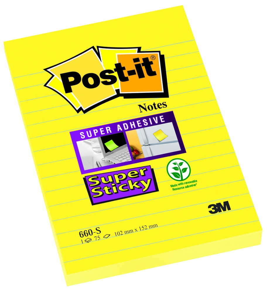 Blok samolepicí Post-it 101 x 152 mm, linkovaný, 75 lístků