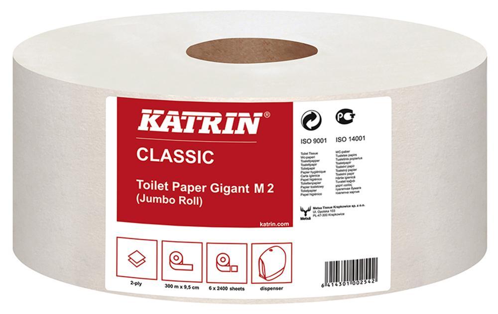 Papír toaletní JUMBO Katrin Classic 280 mm, 2-vrstvý, bílý / 6 rolí