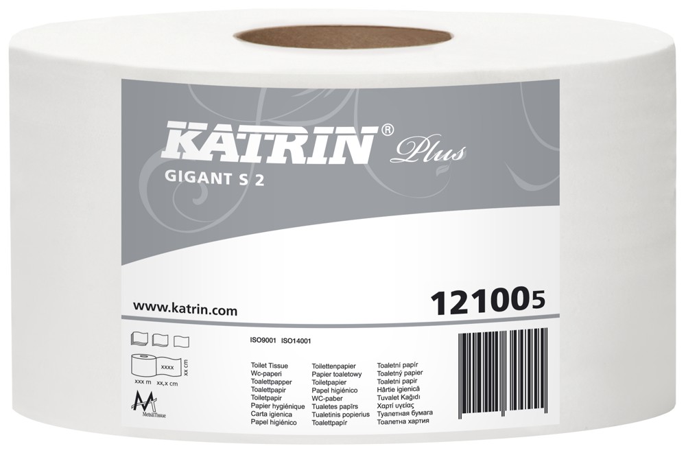 Papír toaletní JUMBO Katrin Plus 180 mm, 2-vrstvý, super bílý, 100% celulóza, 100m / 12 ks