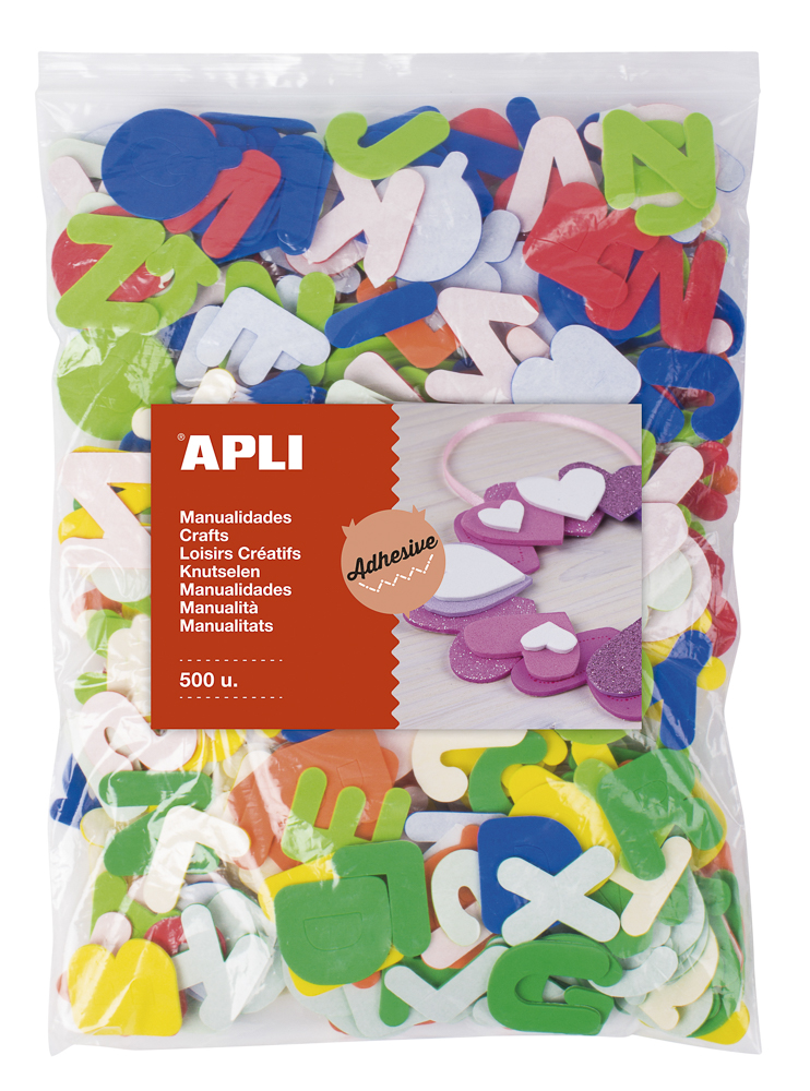 APLI pěnovka tvary abeceda - Jumbo pack, samolepicí, mix barev - 500 ks