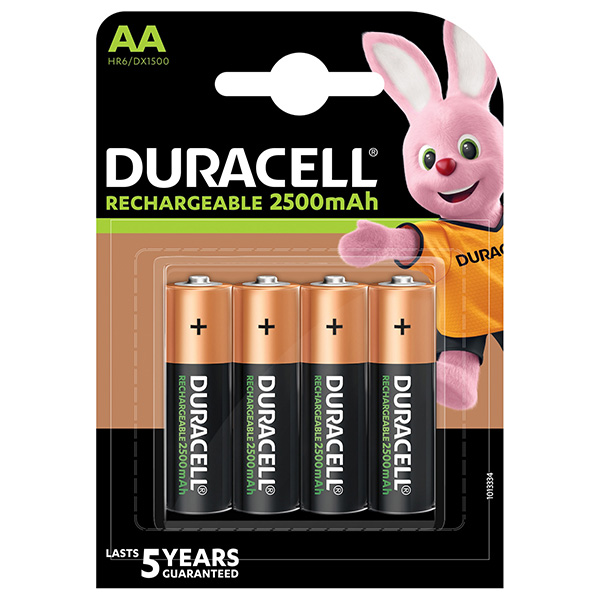 Baterie dobíjecí AA kapacita 2500 mAh Duracell / 4 ks