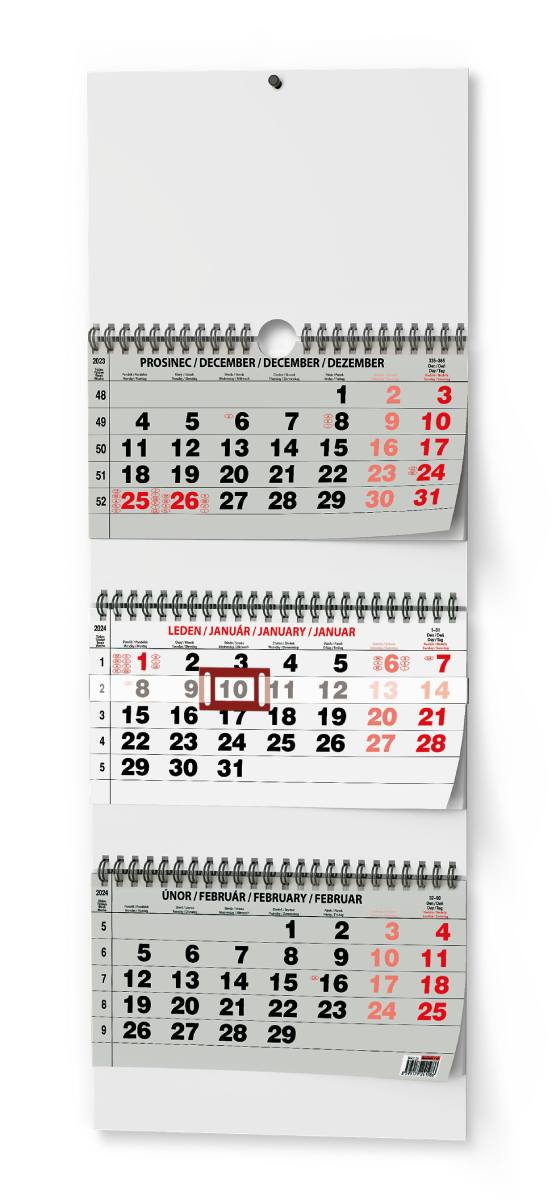 Kalendář nástěnný Tříměsíční skládaný A3 - s mezinár. svátky