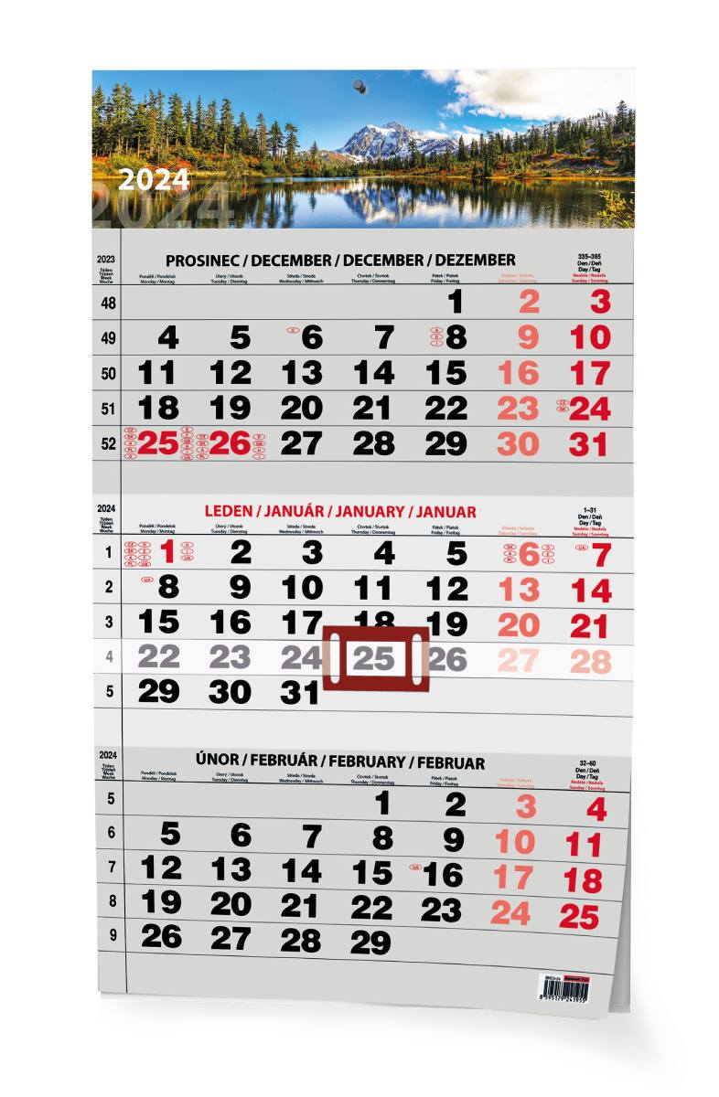 Kalendář nástěnný Tříměsíční A3 s mezinár. svátky černý - příroda