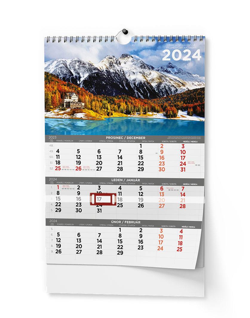 Kalendář nástěnný Tříměsíční A3 obrázkový - s mezinár. svátky