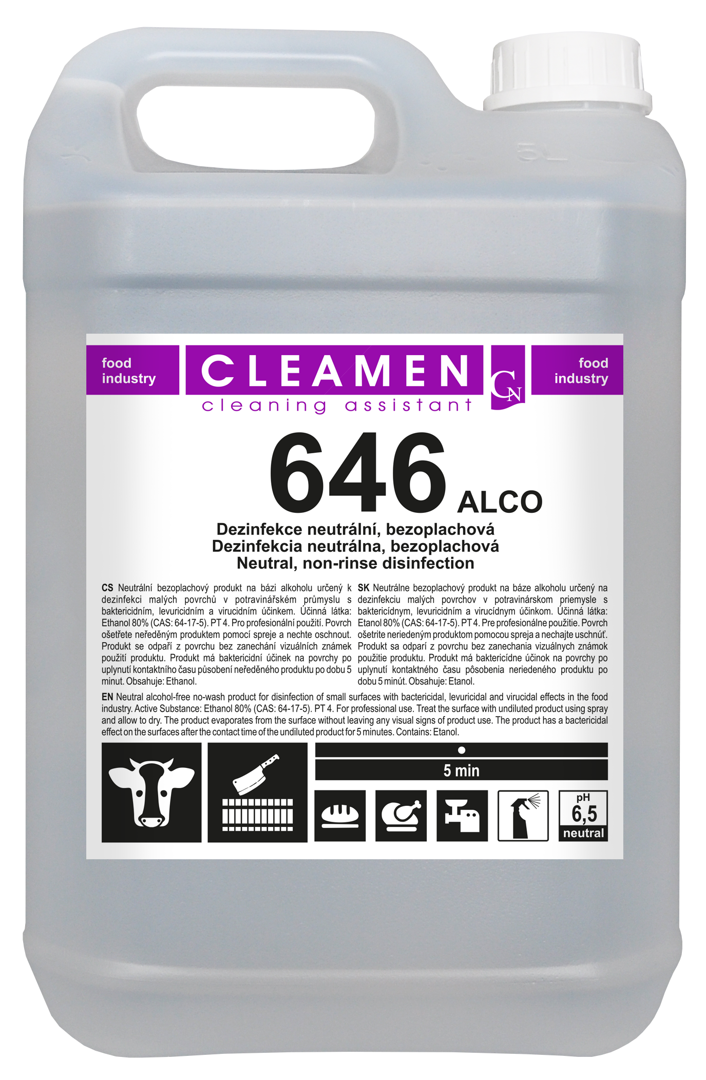 Cleamen 646 ALCO 5l bezoplachová dezinfekce na bázi alkoholu (80%) na povrchy