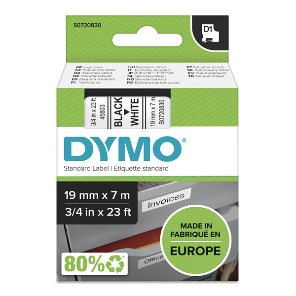 Dymo originální páska do tiskárny štítků, Dymo, 45803, S0720830, černý tisk/bílý podklad, 7m, 19mm, D1é
