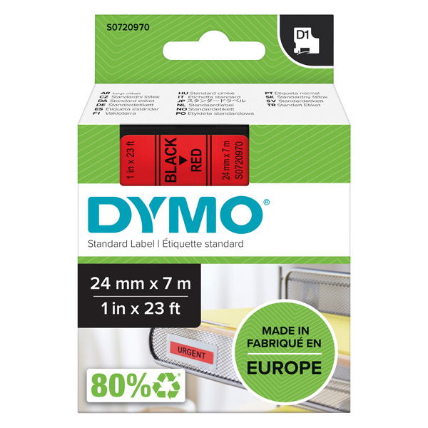 Dymo originální páska do tiskárny štítků, Dymo, 53717, S0720970, černý tisk/červený podklad, 7m, 24mm, D1