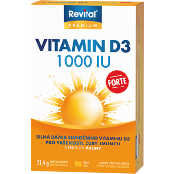 Revital vitamin D3 FORTE 1000 IU 90 tablet příchuť malina