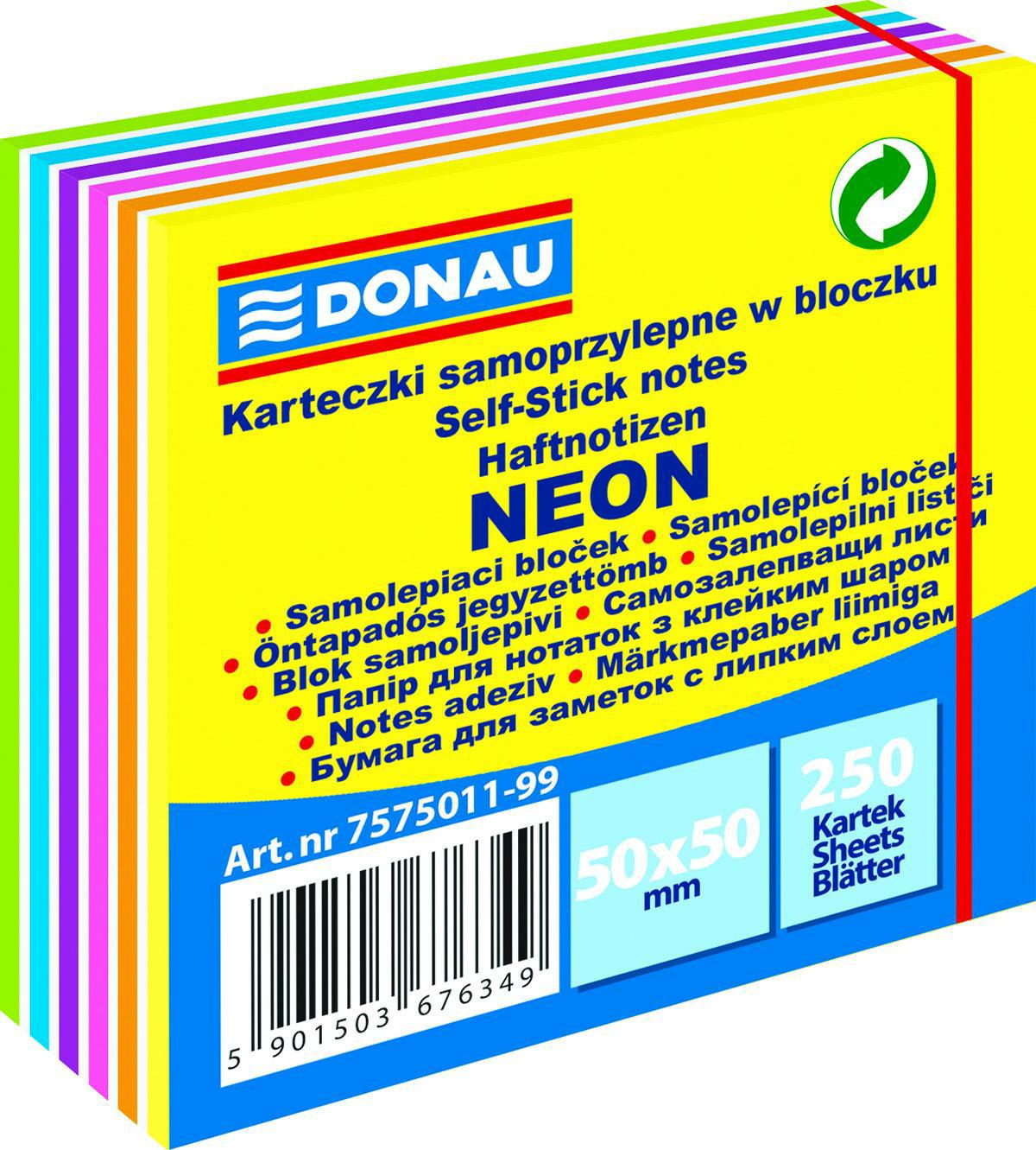 Blok samolepicí Donau 50x50 mm/250 listů 7 neonových barev