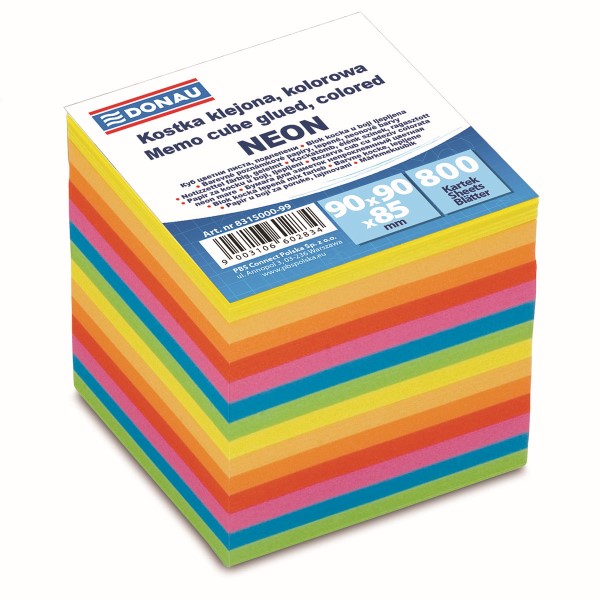 Blok špalíček/kostka lepený barevný NEON rozměr 90 x 90 x 85mm