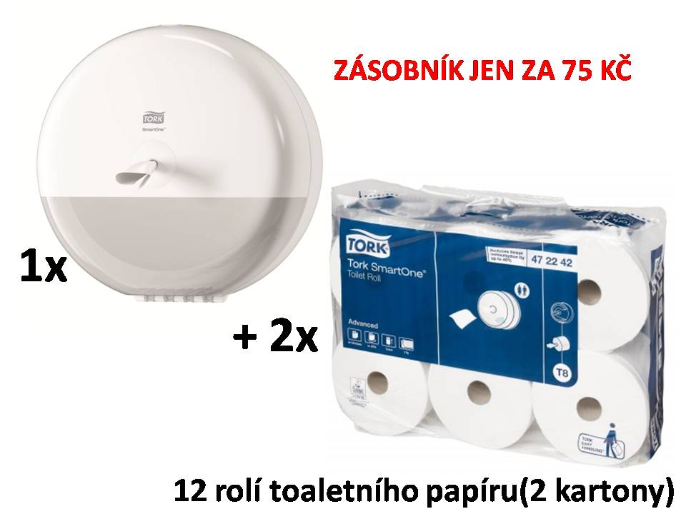 Zásobník na TP TORK Smart One 680000 bílý + 12 rolí toaletního papíru, 2-vrstvý TORK 1 role = 207m