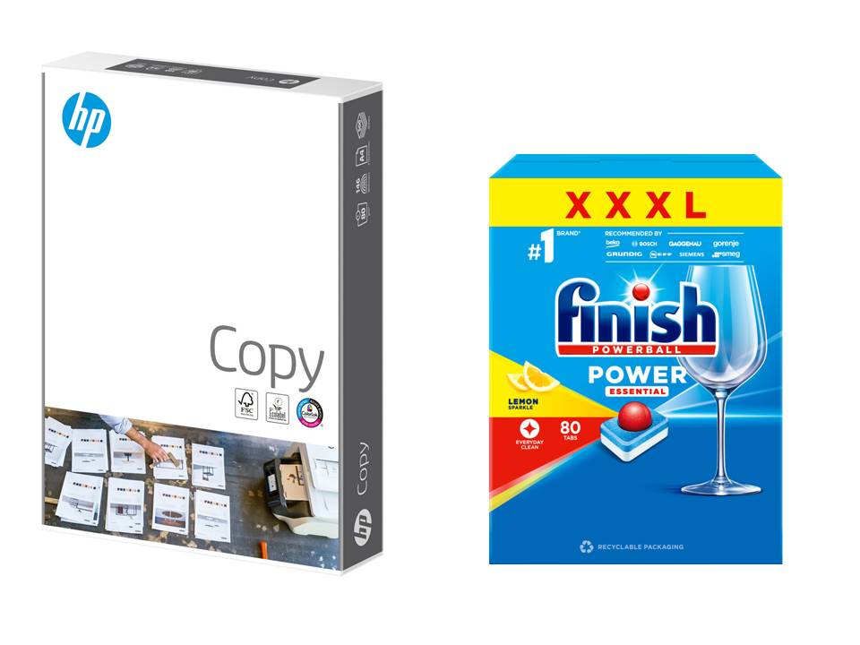 Papír kopírovací HP Copy A4 80g 500 listů + FINISH tablety ALL-IN-1 80ks Power do myčky