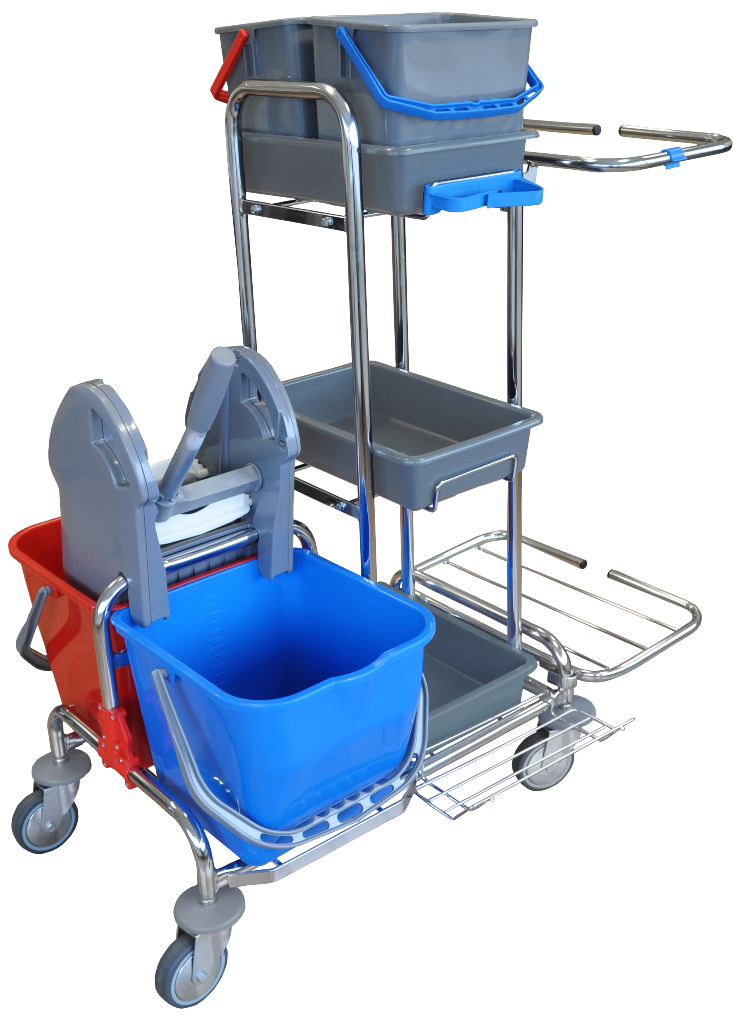 CLEAMEN vozík úklidový maxi UNI 2x vědro 17, 2x vědro 6l, vaničky, ždímač