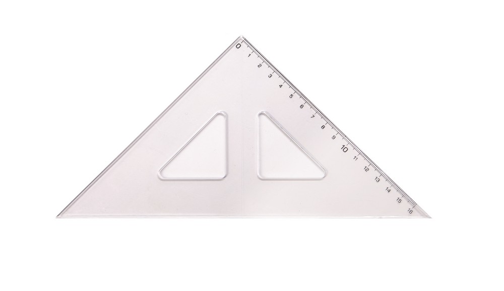 Trojúhelník 45/177 s kolmicí transparentní