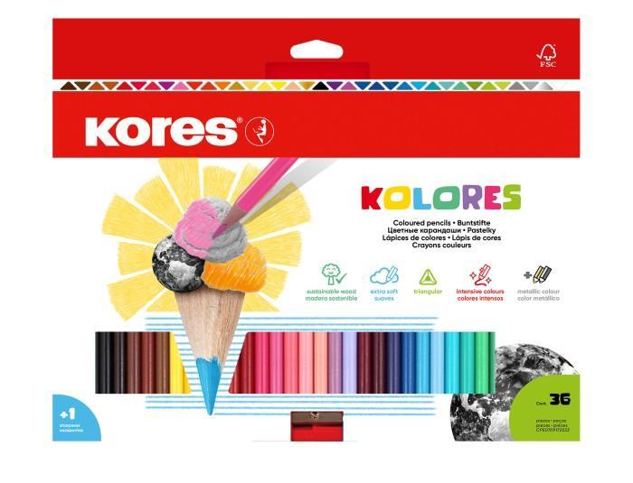 Pastelky trojhranné Kores 36 ks lakované + ořezávátko