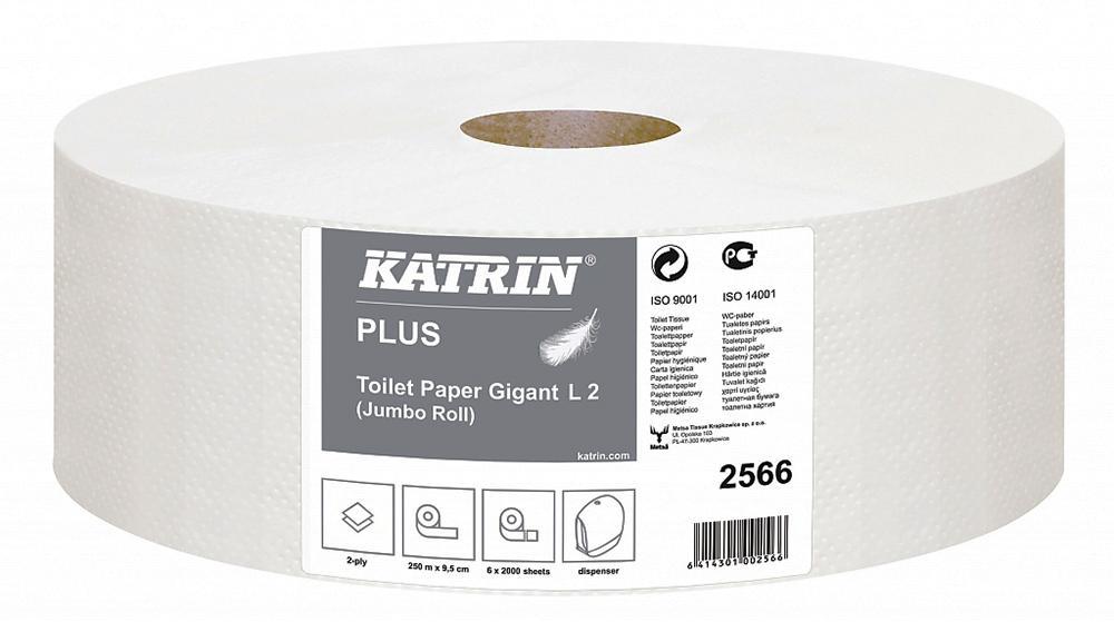 Papír toaletní JUMBO Katrin Plus 280 mm, 2-vrstvý, super bílý, 100% celulóza, 250m / 6 rolí