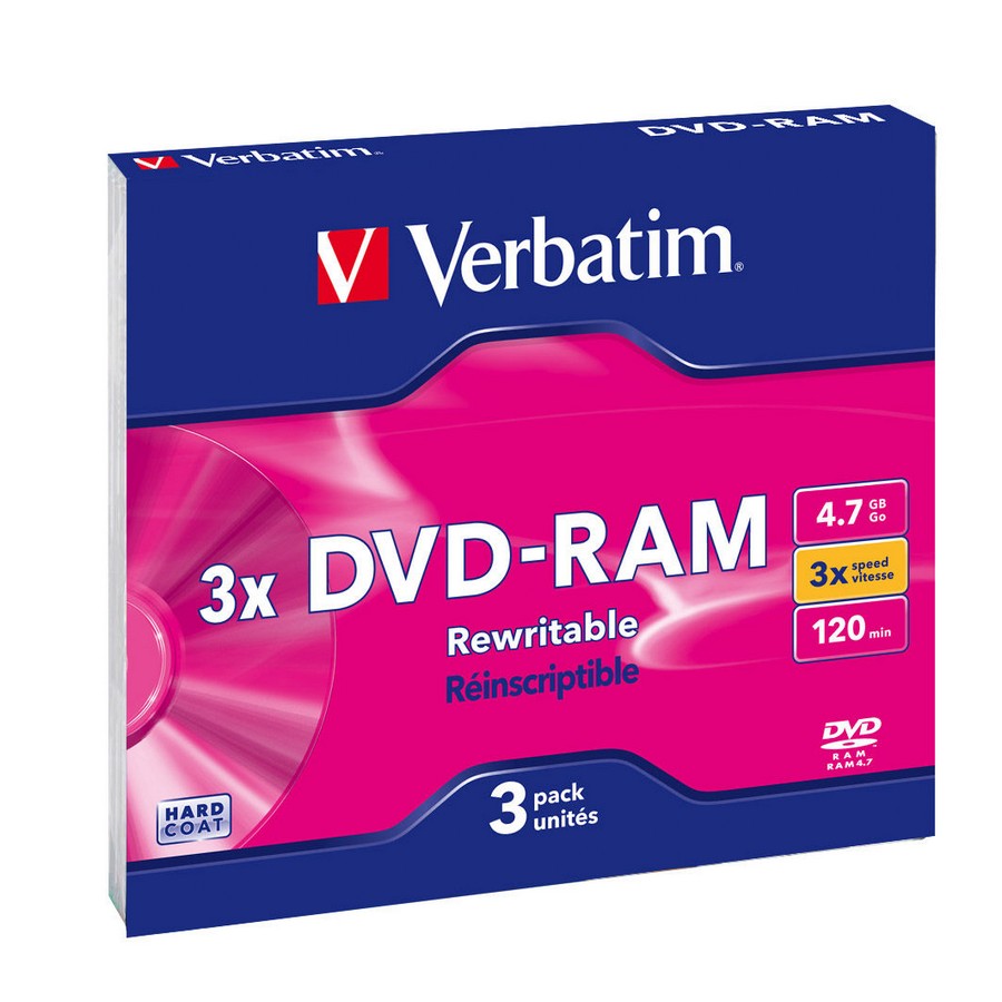 DVD -RAM VERBATIM 4,7 GB, jewel box , 3x, 3 ks