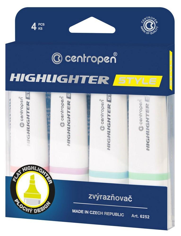 Zvýrazňovač Centropen 6252 fluo sada 4 ks pastelové barvy