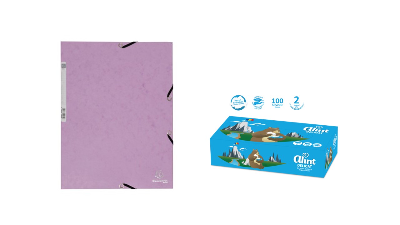 Exacompta mapa 3 klopy s gumičkou Pastel A4 prešpán fialová + papírové kapesníčky