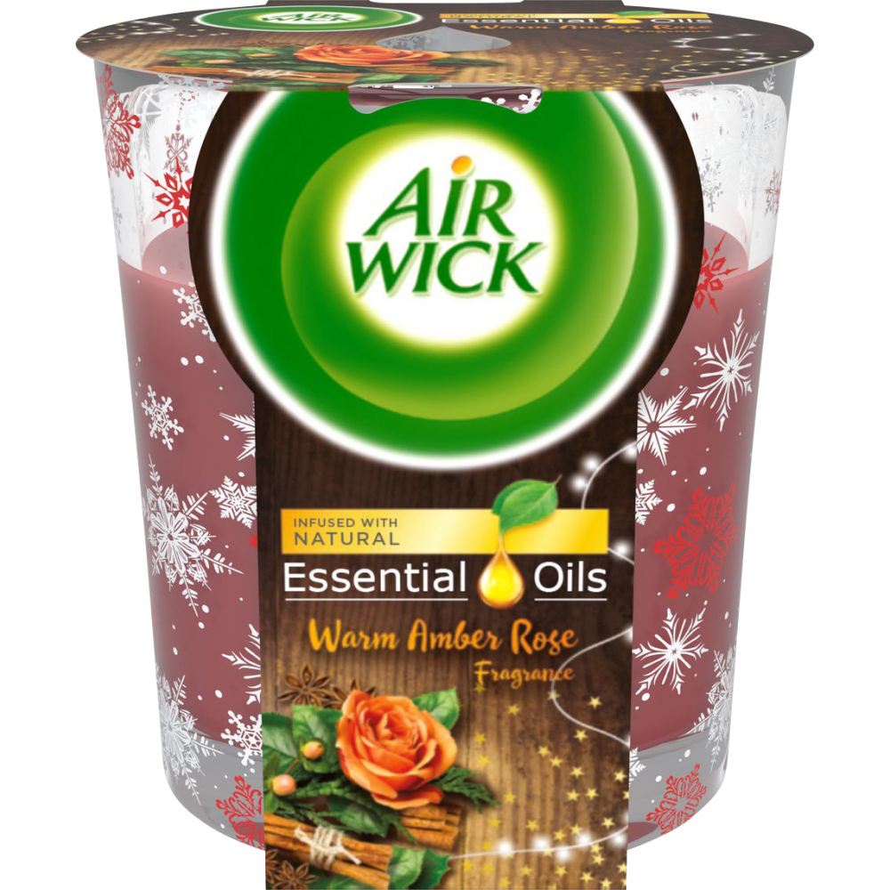 Air Wick vonná svíčka Essential Oils Fresh jantarová růže , 105 g