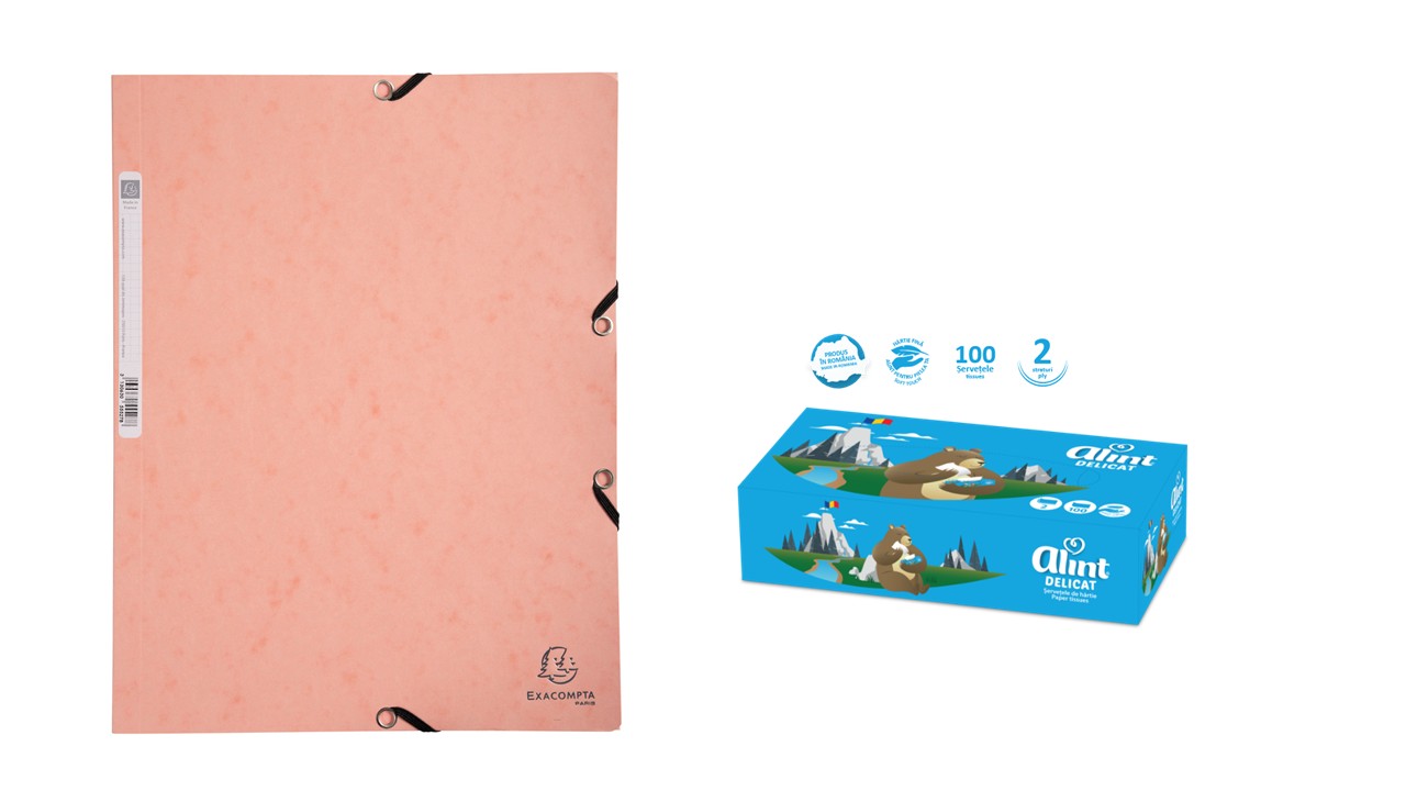 Exacompta mapa 3 klopy s gumičkou Pastel A4 prešpán korálová + papírové kapesníčky