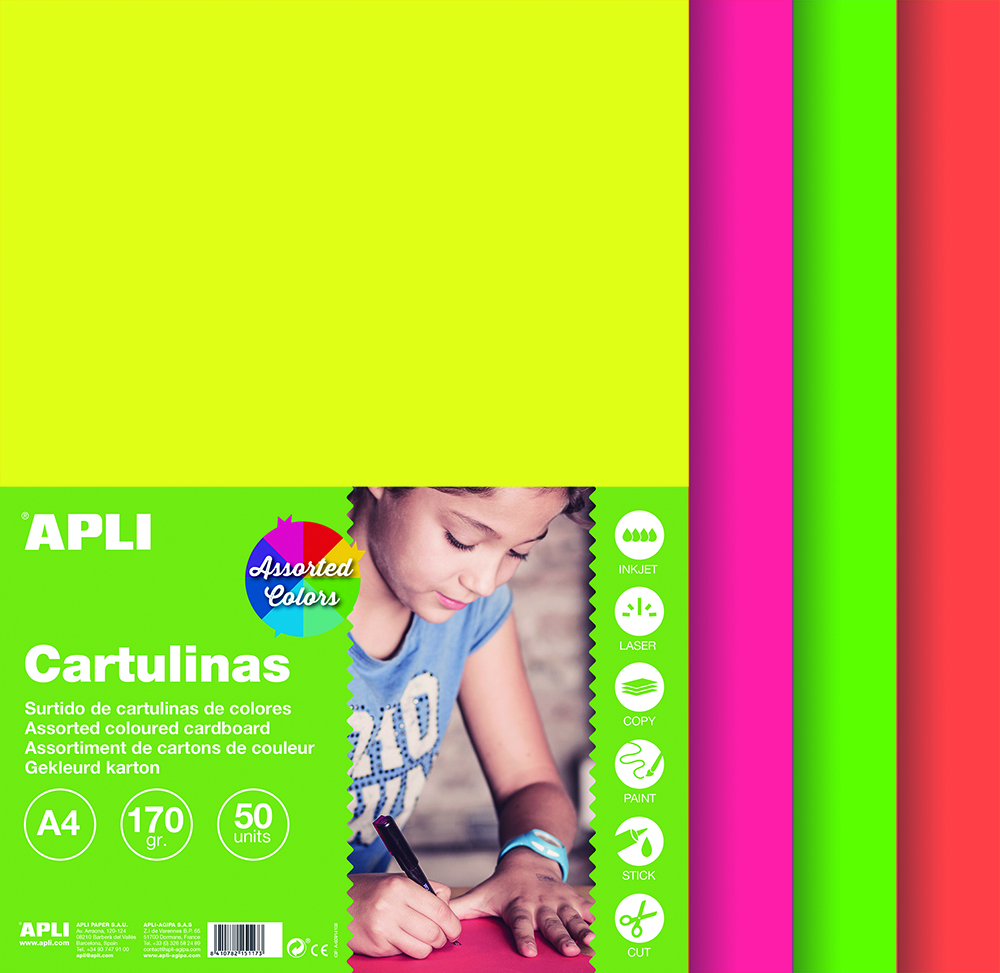 Papír APLI sada - A4 ,170g, mix barev fluo /50 listů