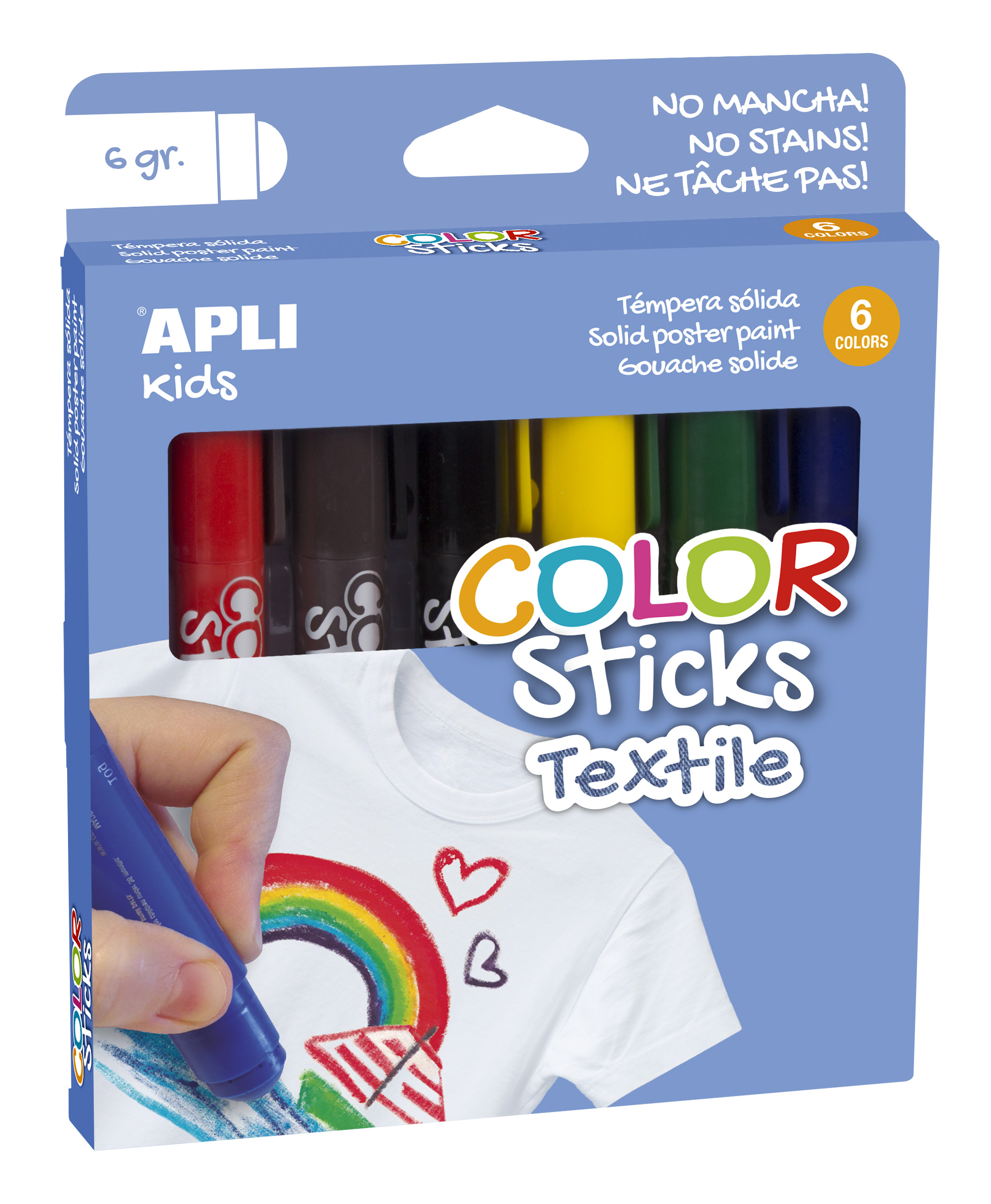 APLI barvy v tyčince na textil, 6 x 6 g, mix barev