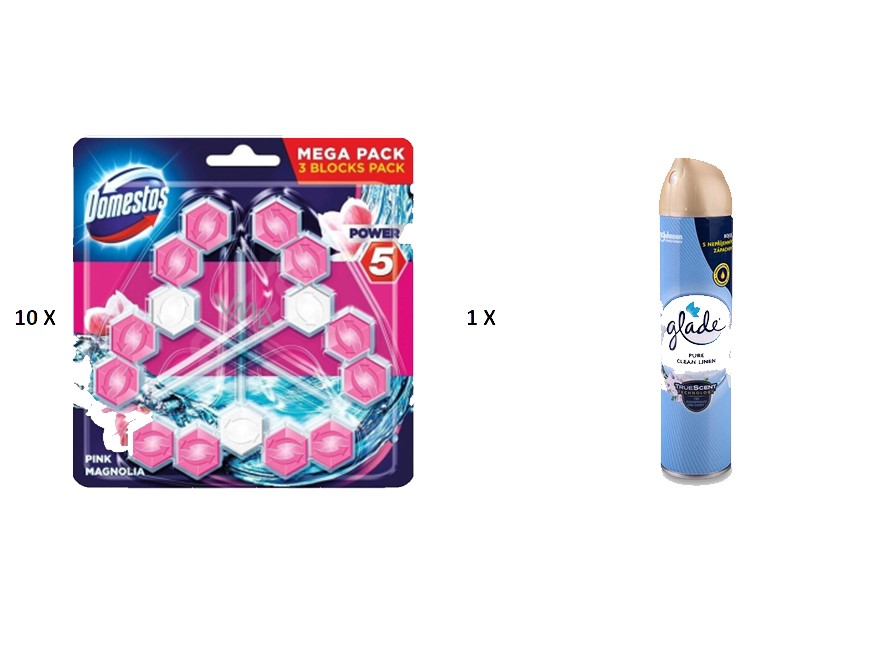 Domestos WC závěs Power 5 Ocean 3x 55g + dárek Glade osvěžovač 300 ml vůně čistoty