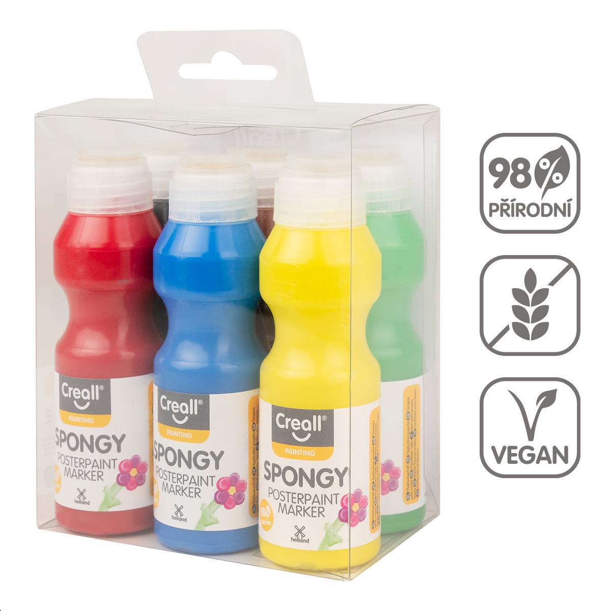 Creall sada temperových barev s houbičkou Spongy, 6 ×70 ml