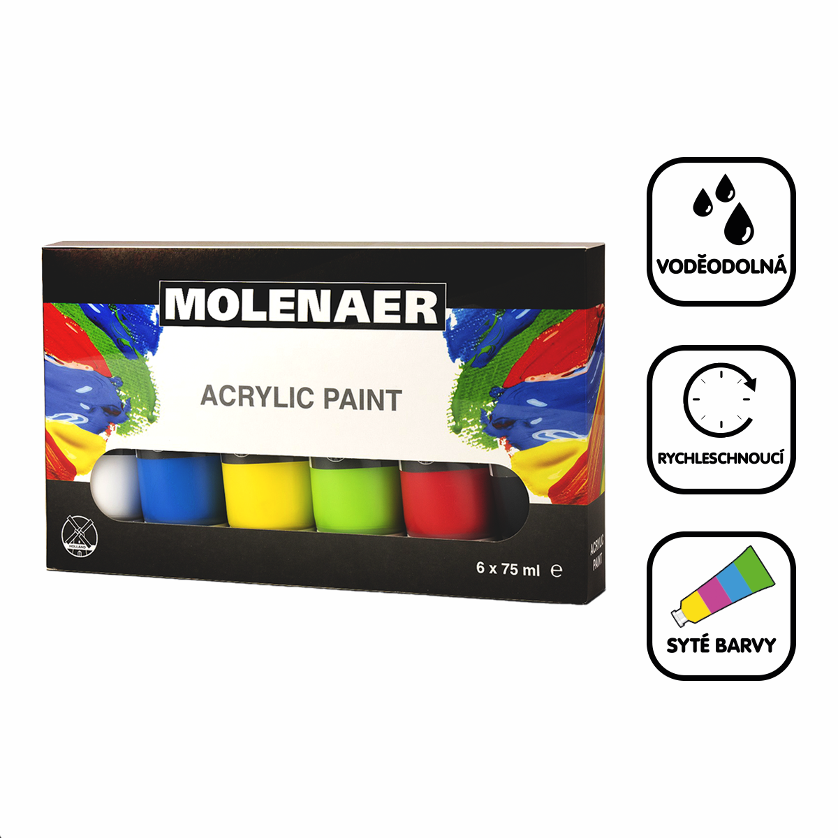 Molenaer akrylová barva, 75 ml, sada 6 barev
