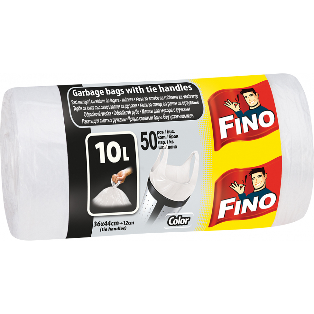 Sáček odpadní FINO s uchy 10l, bílé, 6 µ, 34 × 44 cm / 50 ks