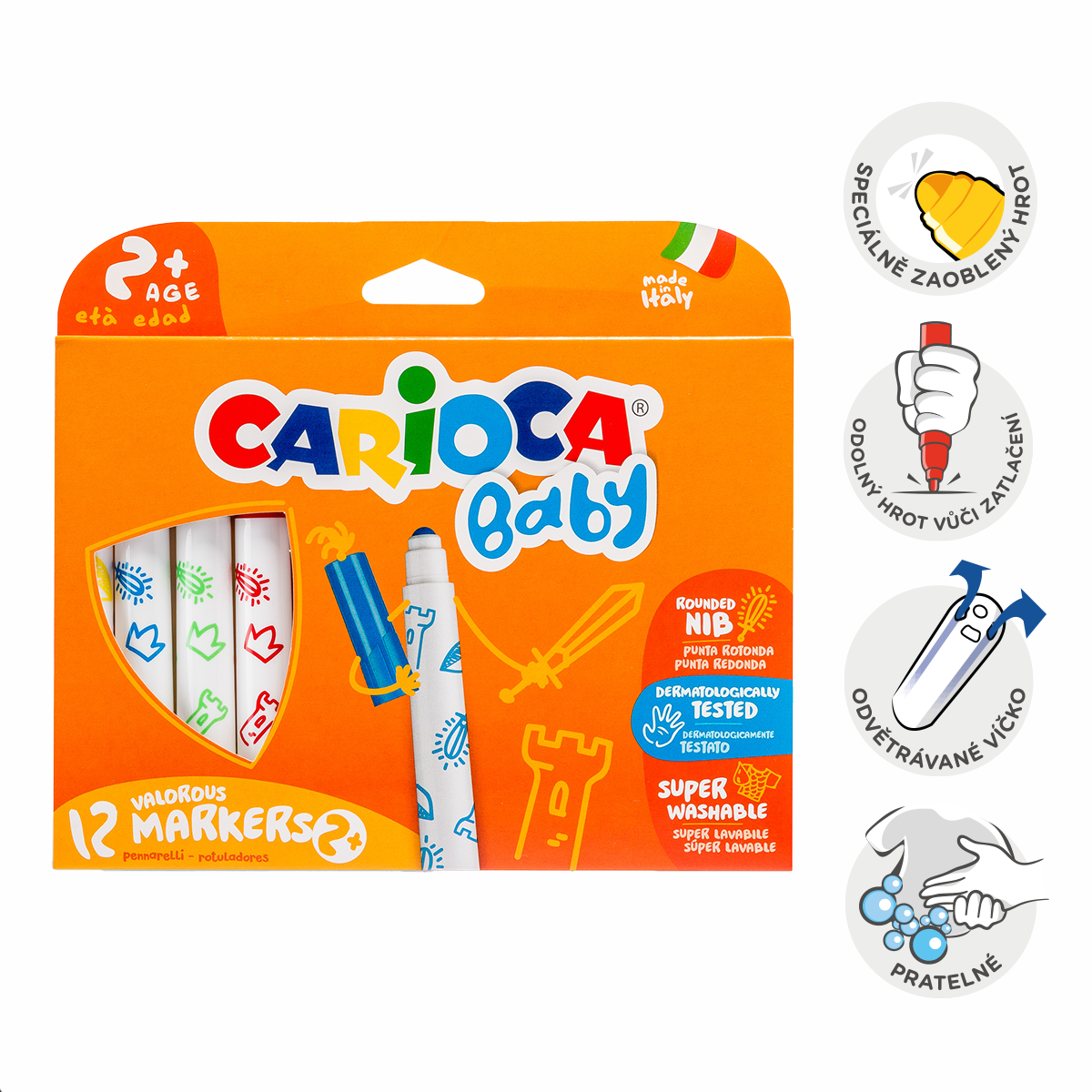 Fixy Carioca Baby 2+, kulatý hrot, 12 ks