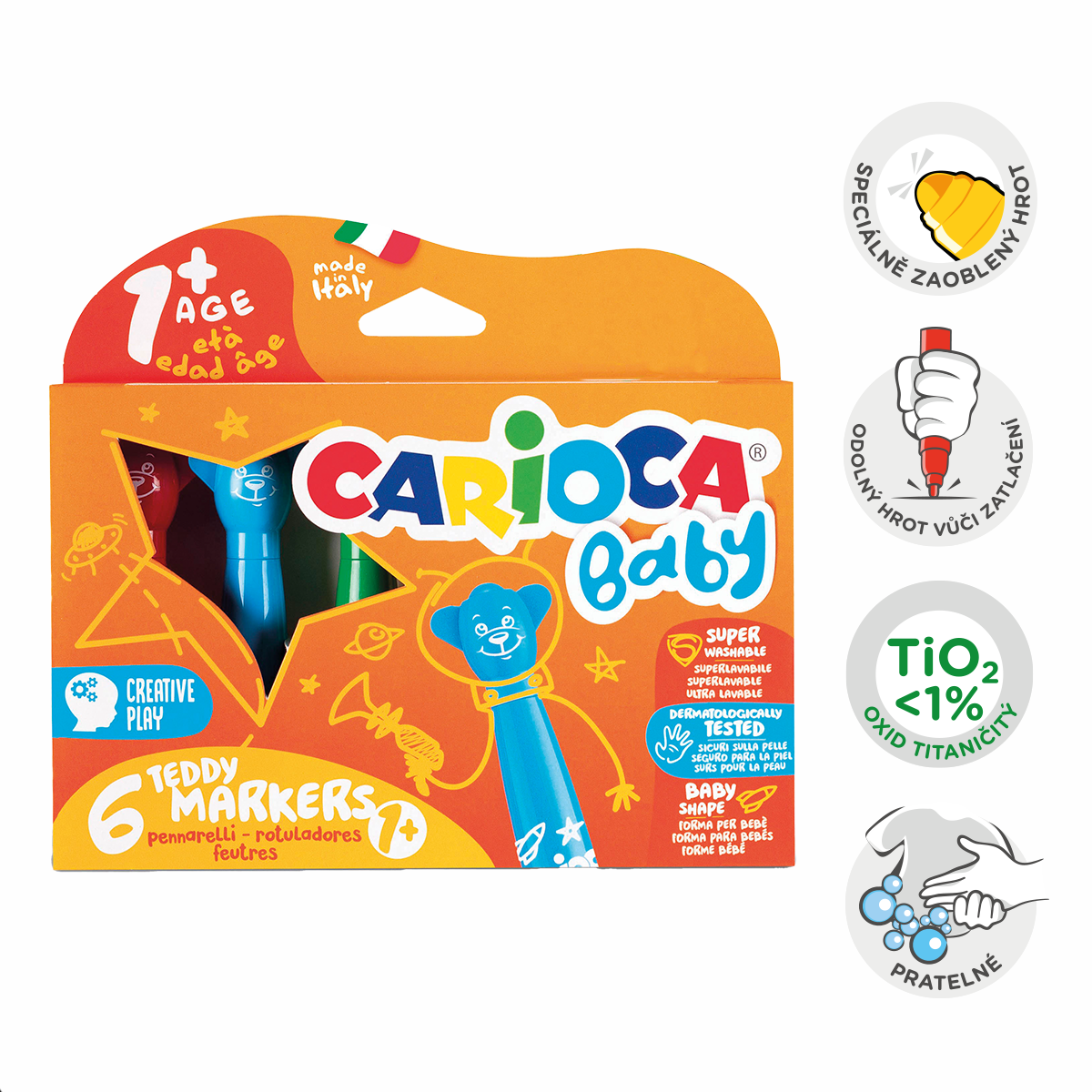 Fixy Carioca Baby Teddy 1+, kulatý hrot, 6 ks
