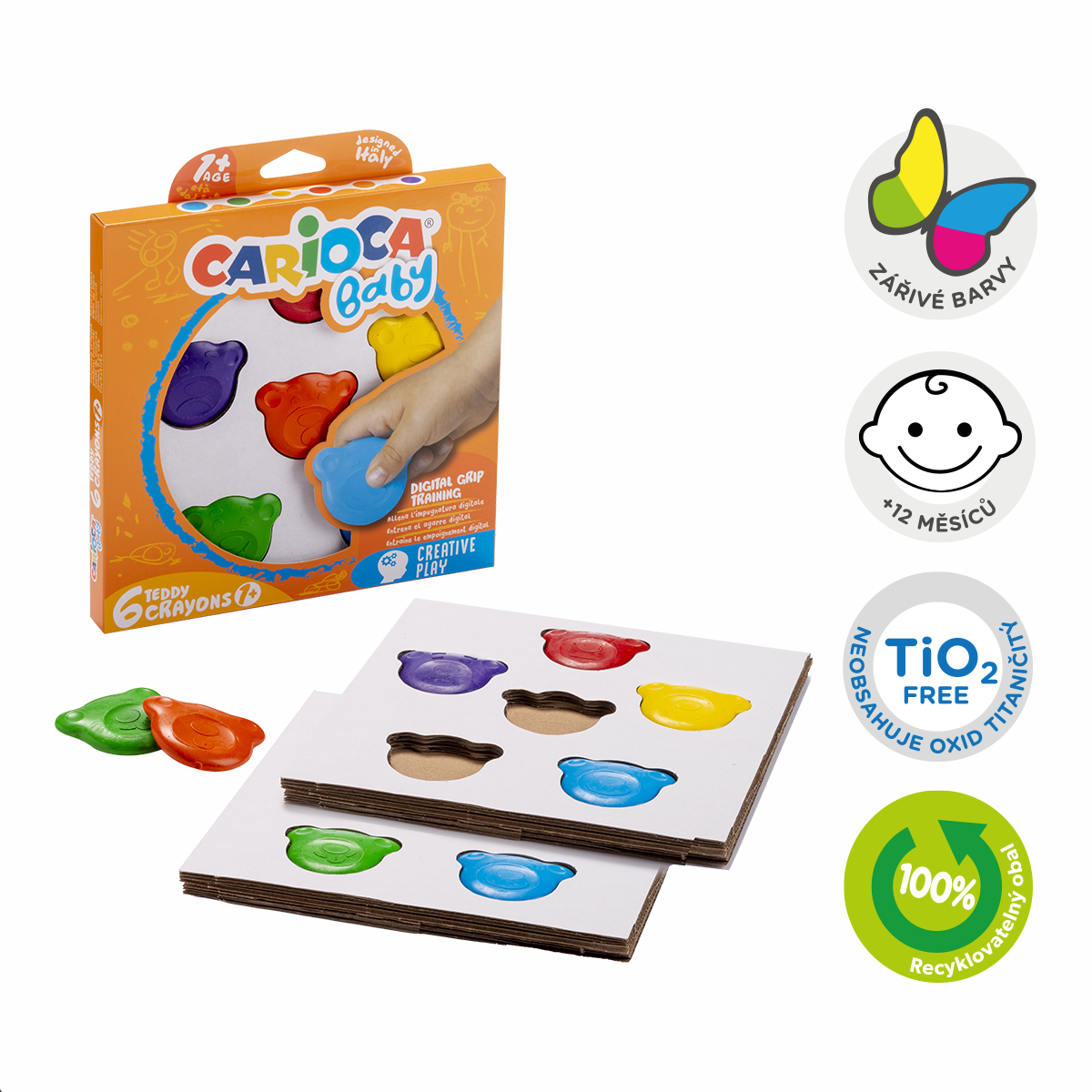 Pastelky voskové Carioca Baby Teddy 1+, krabička, 6 ks