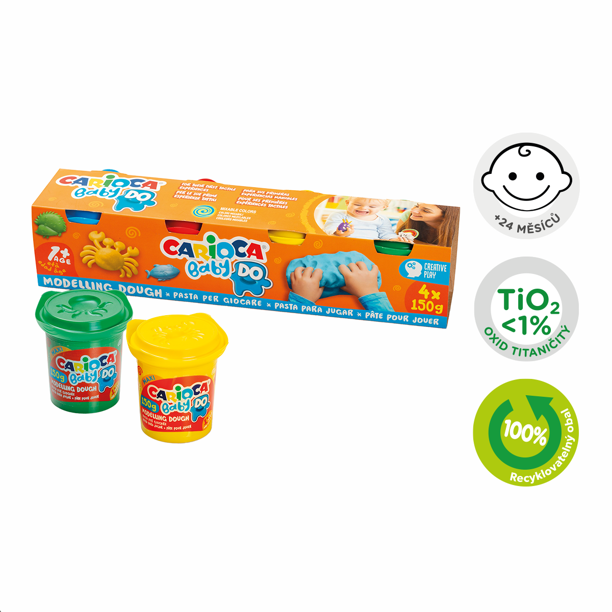 Modelovací hmota Carioca Baby Do 1+, 4 × 150 g, mix barev