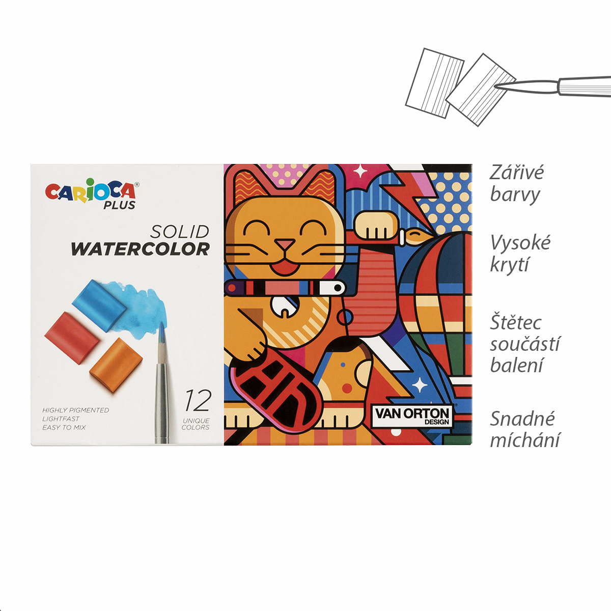 Akvarelové barvy Solid Carioca PLUS, pouzdro, 12 ks