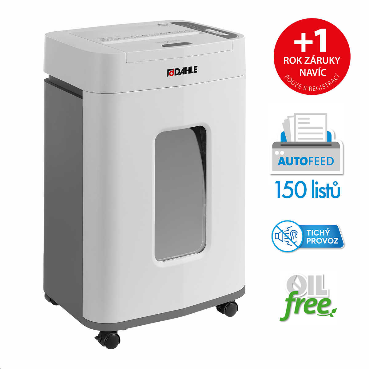 Skartovač DAHLE ShredMATIC® 150, 9/150 listů, 4 x 12 mm, 25 l G2