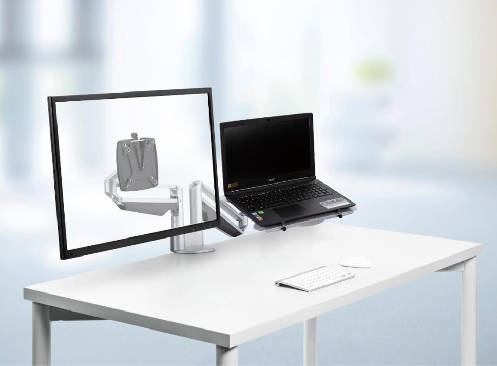 Novus Clu Duo držák na notebook a monitor(na stůl) stříbrný