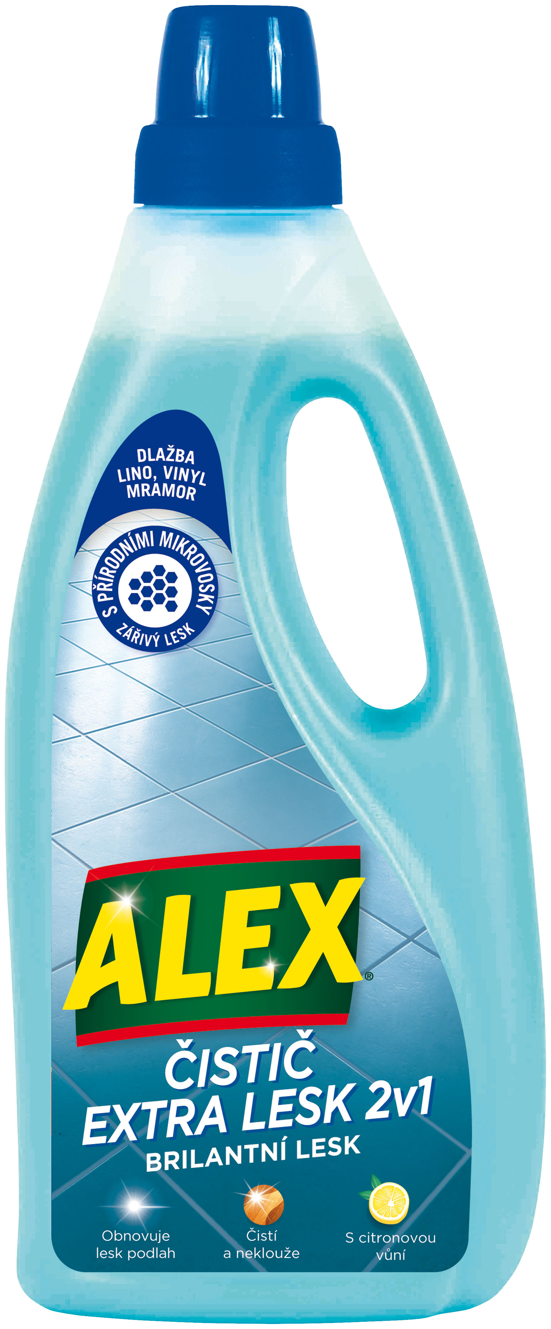 ALEX čistič extra lesk 2 v 1 dlažby, lino, vinyl a mramor s citronovou vůní 750 ml