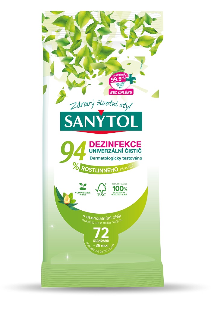 Sanytol dezinfekční utěrky univerzální 94% rostlinného původu 72 ks