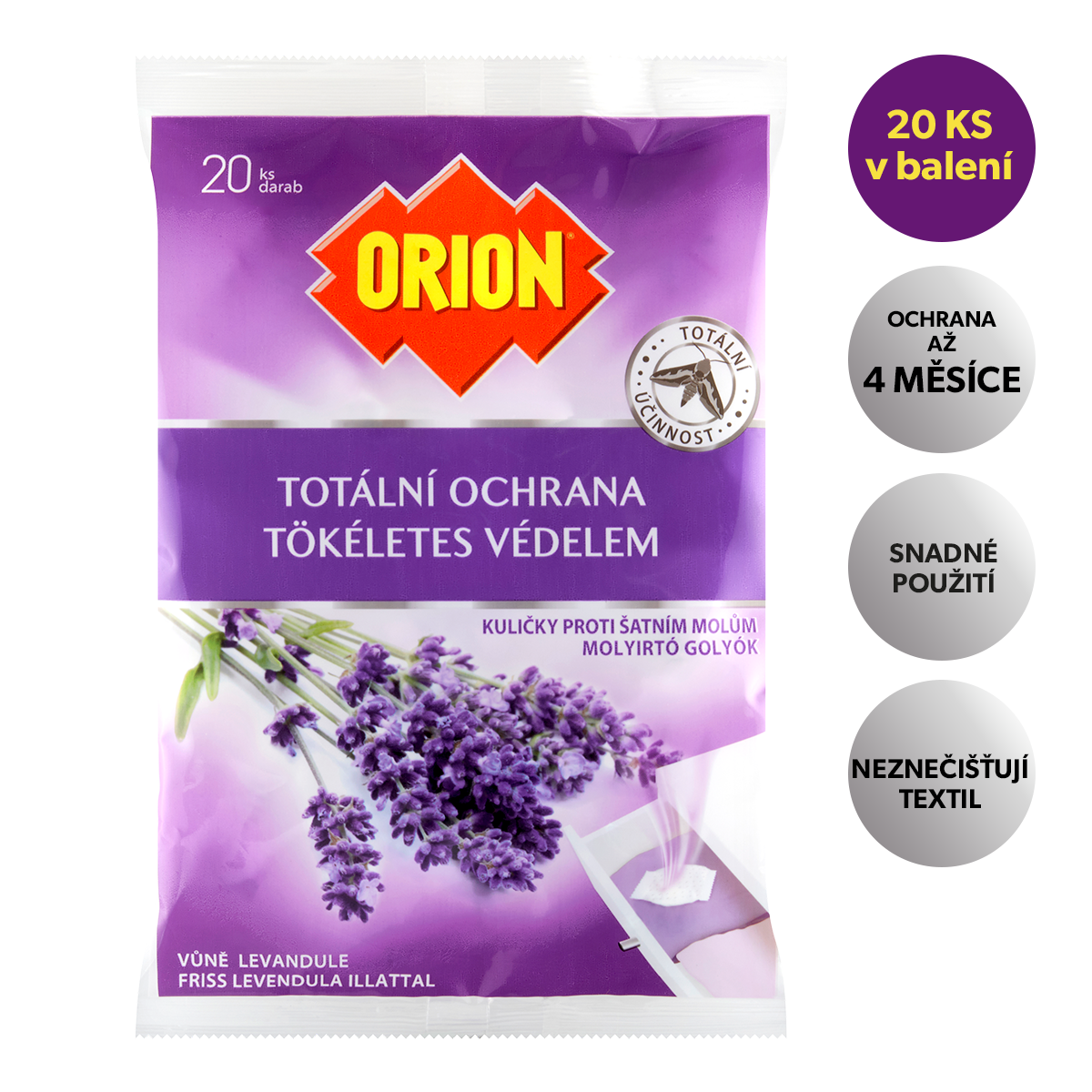Orion kuličky proti šatním molům, 20 ks, levandule