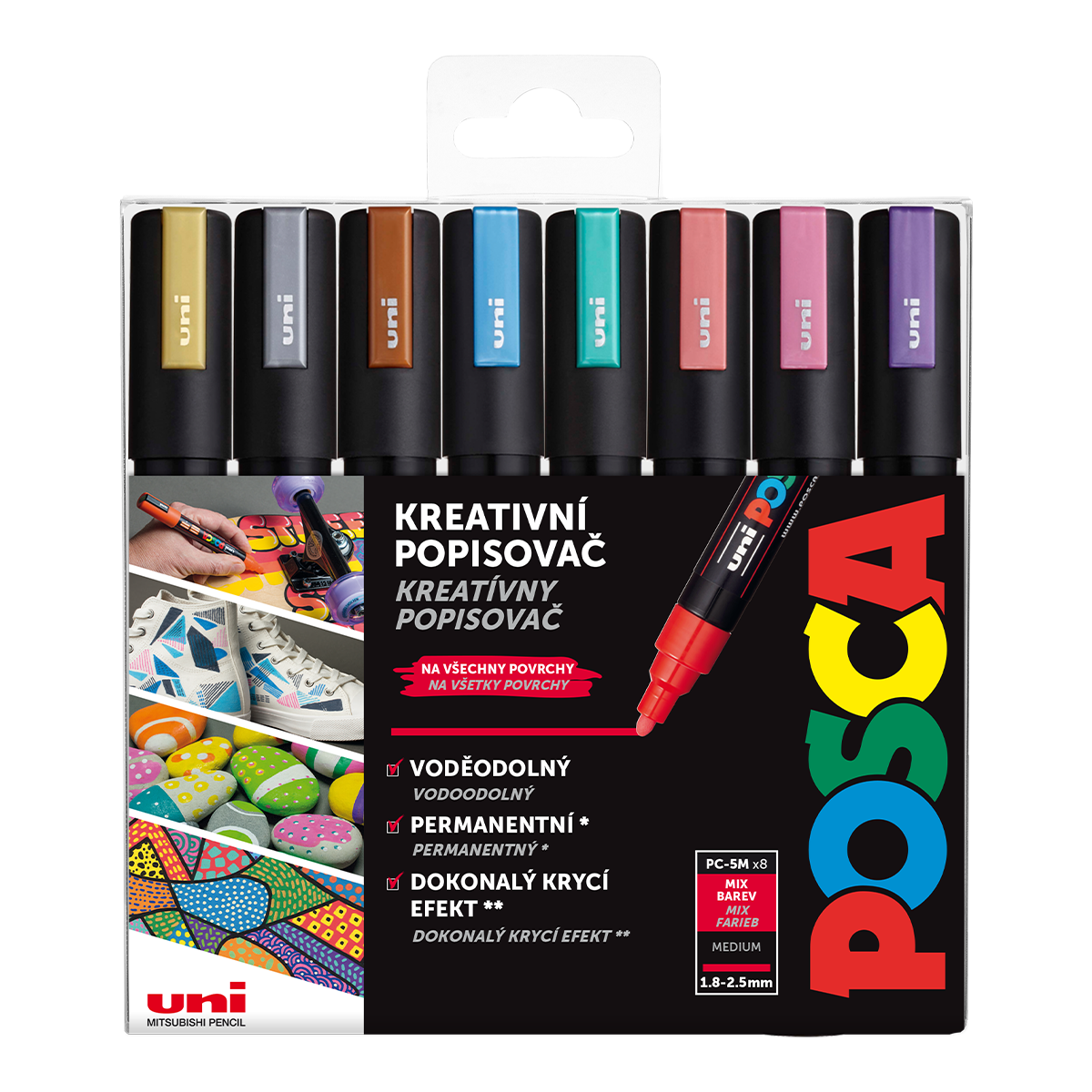 Popisovač akrylový POSCA PC-5M mix metalických barev 1,8 - 2,5mm 8ks