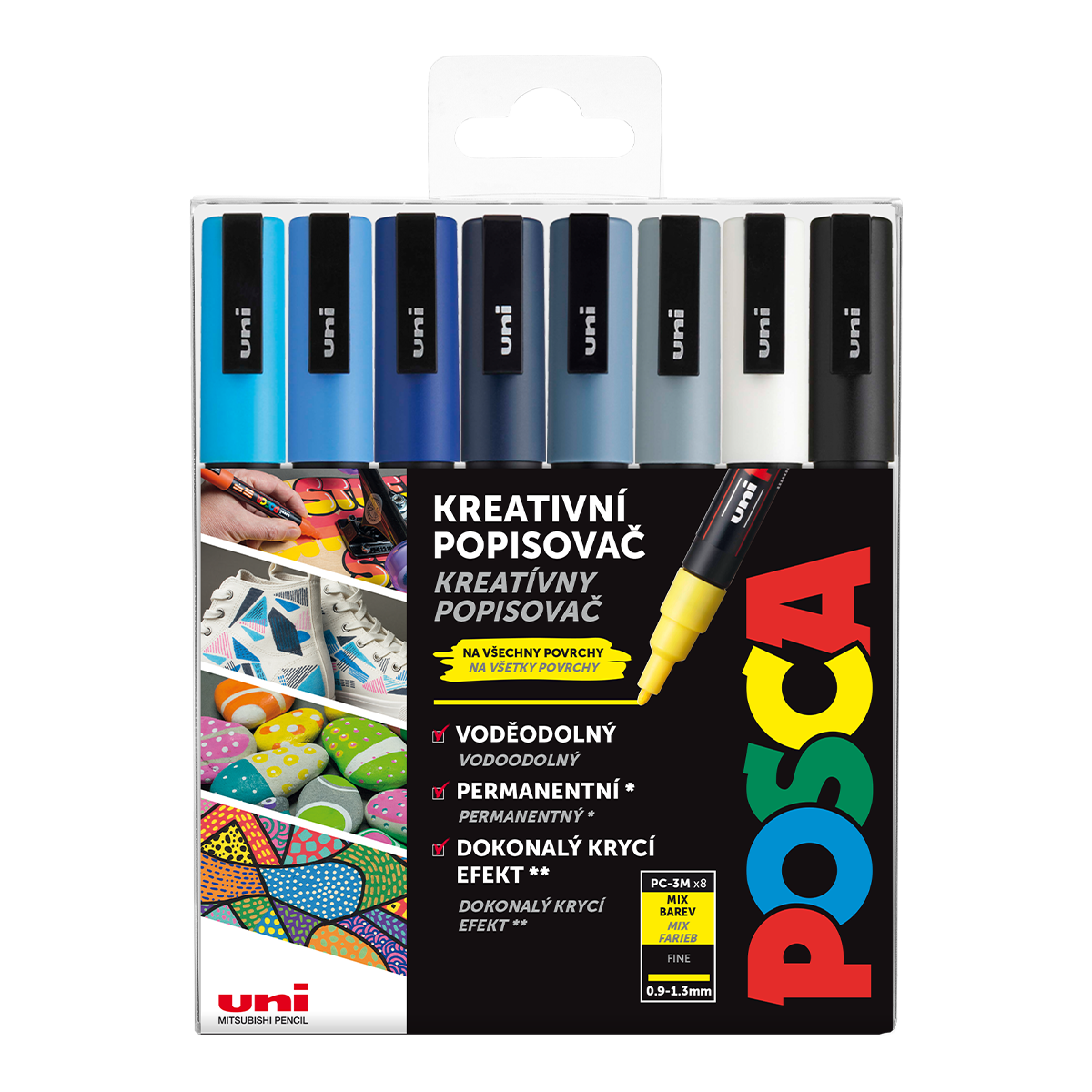 Popisovač akrylový POSCA PC-3M mix zimních barev sada 8ks