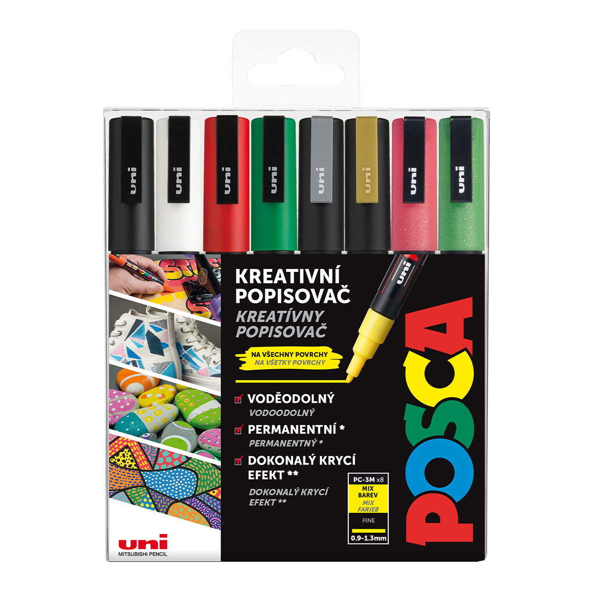 Popisovač akrylový POSCA PC-3M mix vánočních barev sada 8ks