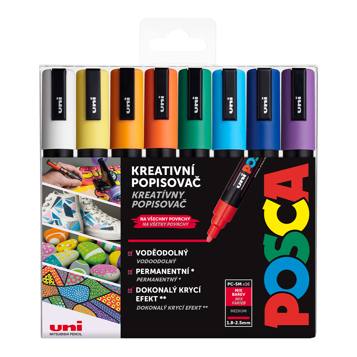 Popisovač akrylový POSCA PC-5M mix základních barev 16ks