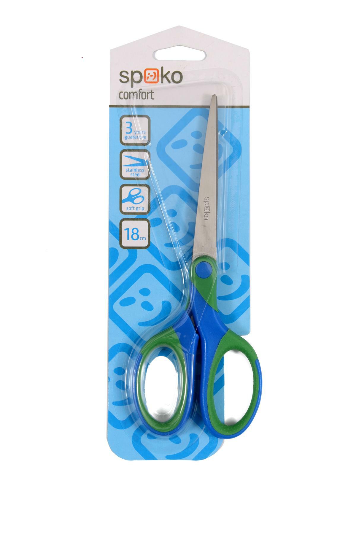 Nůžky kancelářské Spoko Comfort, 18 cm, symetrické, zeleno-modré měkčené