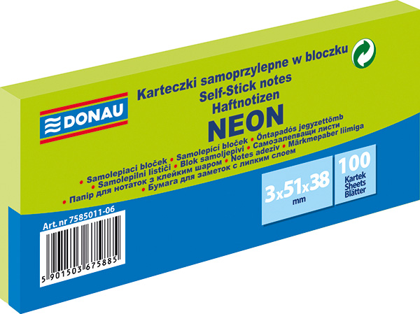 Blok samolepicí Donau 51 x 38 mm neonově zelený/ 3x 100listů