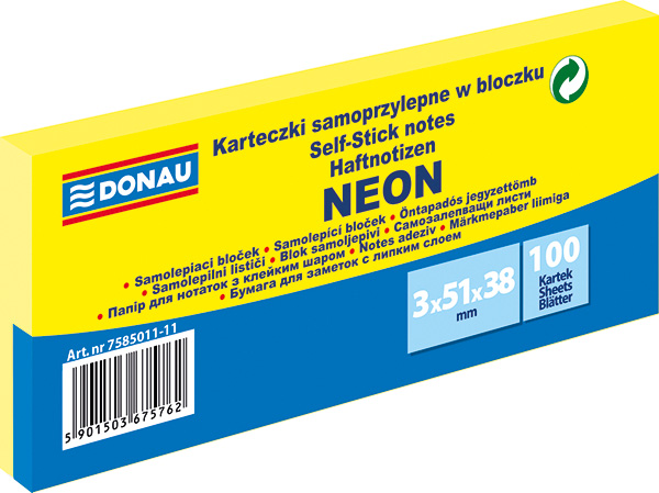 Blok samolepicí Donau 51 x 38 mm neonově žlutý/ 3x 100listů
